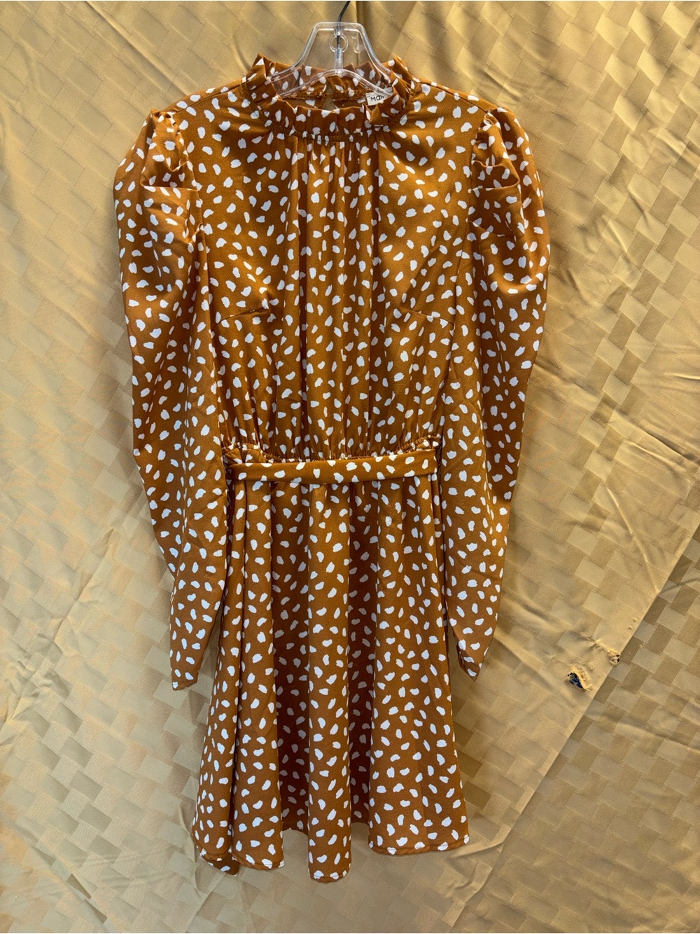 Main Strip Rust Polka Dot Belted Long-Sleeve Dress